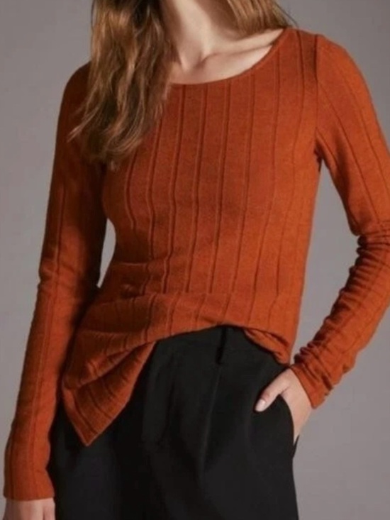 Anthropologie Tops - Anthropologie Ribbed Scoop-Neck Sweater in Rust Orange…